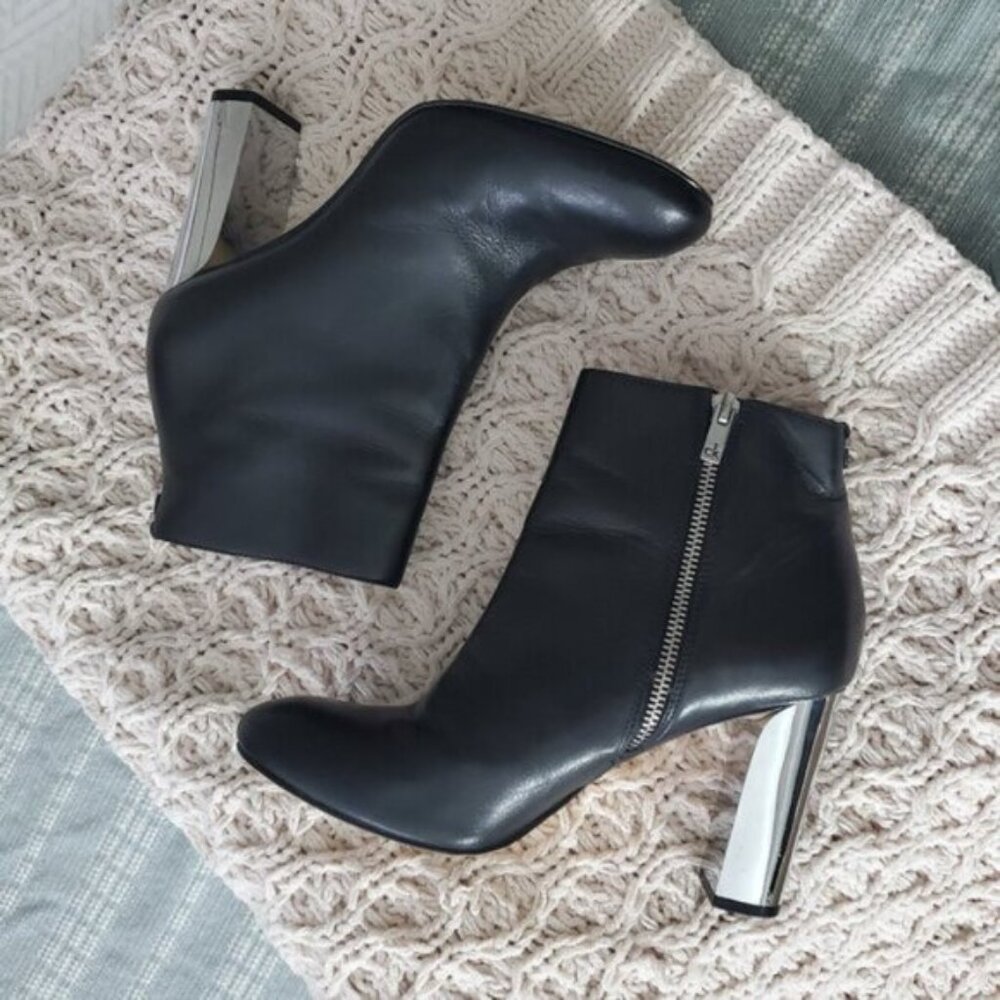 Limited Edition CK Savana Mirror Block Heel Leather Ankle Boots- US 8.5